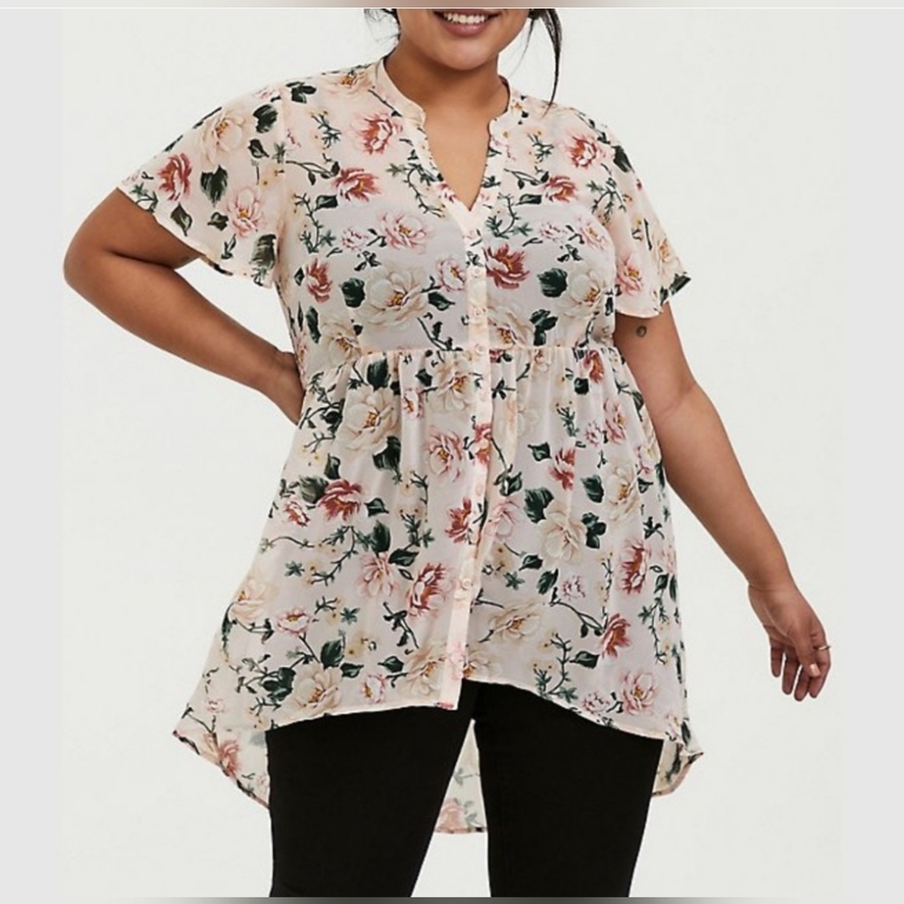 Torrid Light Pink Floral Chiffon Hi-Lo Babydoll /Tunic ~ Lexie ~ Size 6